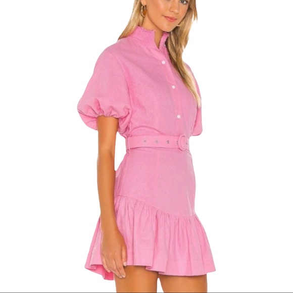 S/W/F Boutique x Anthropologie Violetta Med Pink Button Linen Mini Belted Dress - Picture 3 of 10